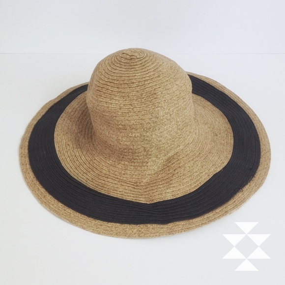Accessories - Tan Packable Wide Brim Sun Hat With Black Trim